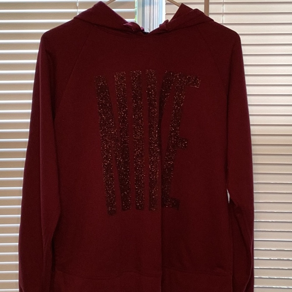 Nike hooded sweatshirt maroon with Nike in glitter